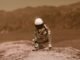 An astronaut in a spacesuit exploring a rocky landscape, evoking adventure and sci-fi themes.
